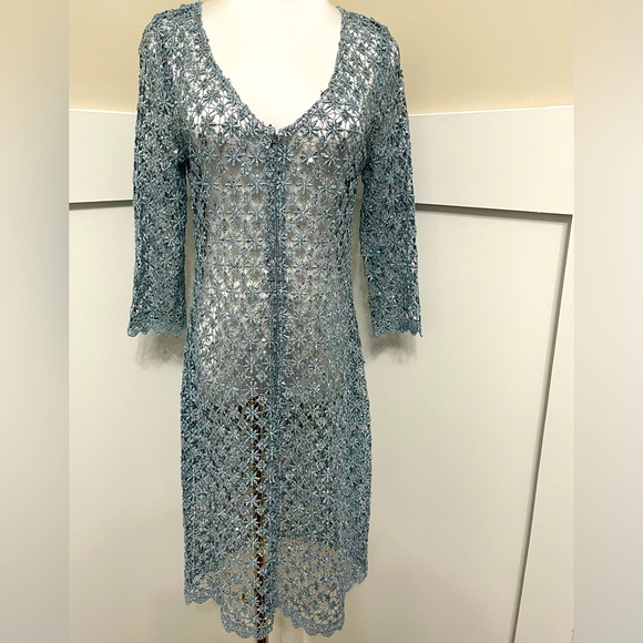 Cachet Dresses & Skirts - Cachet Light Metallic Blue Lace Sequin Size Small